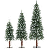 Set of 3 pre-lit snowy Christmas trees with 50, 100, and 150 LED lights, perfect for festive home or office decoration.