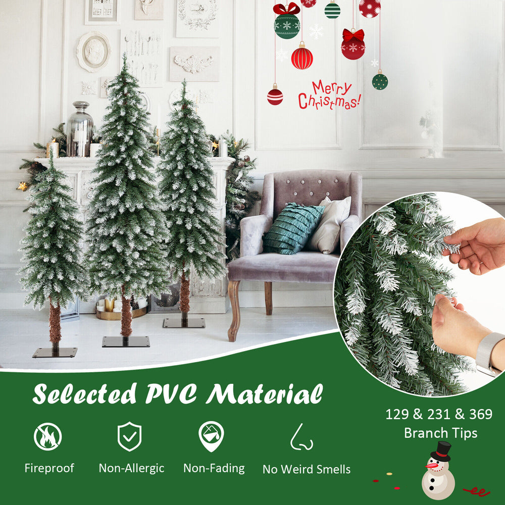 Pre-lit snowy Christmas tree set of 3 with 129, 231, and 369 branch tips, perfect for festive home decoration.