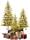 Set of 3 pre-lit cypress Christmas trees in green, featuring realistic branch tips and warm white LED lights for festive decor.