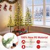 Pre-lit cypress Christmas tree set of 3 in green, featuring flame-retardant PE material and warm white LED lights.