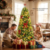 Pre-lit 6-foot green artificial Christmas tree with full branch tips, featuring warm white and colorful LED lights.