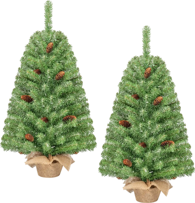 Costway Pre-Lit Mini Christmas Tree Set of 2 50 Warm White LED Lights Timer 28294698 New