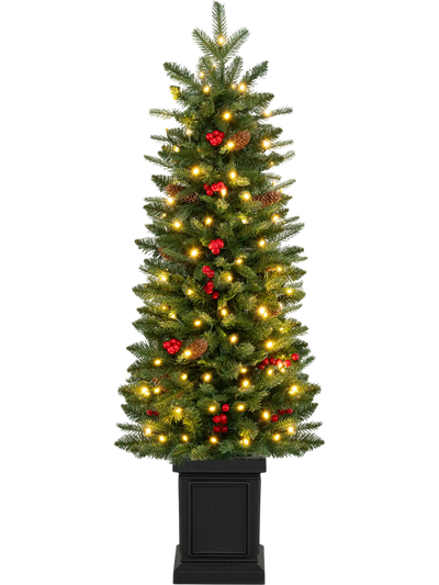 Costway Pre-Lit Potted Artificial Christmas Tree Warm White LED Lights 13120443 New