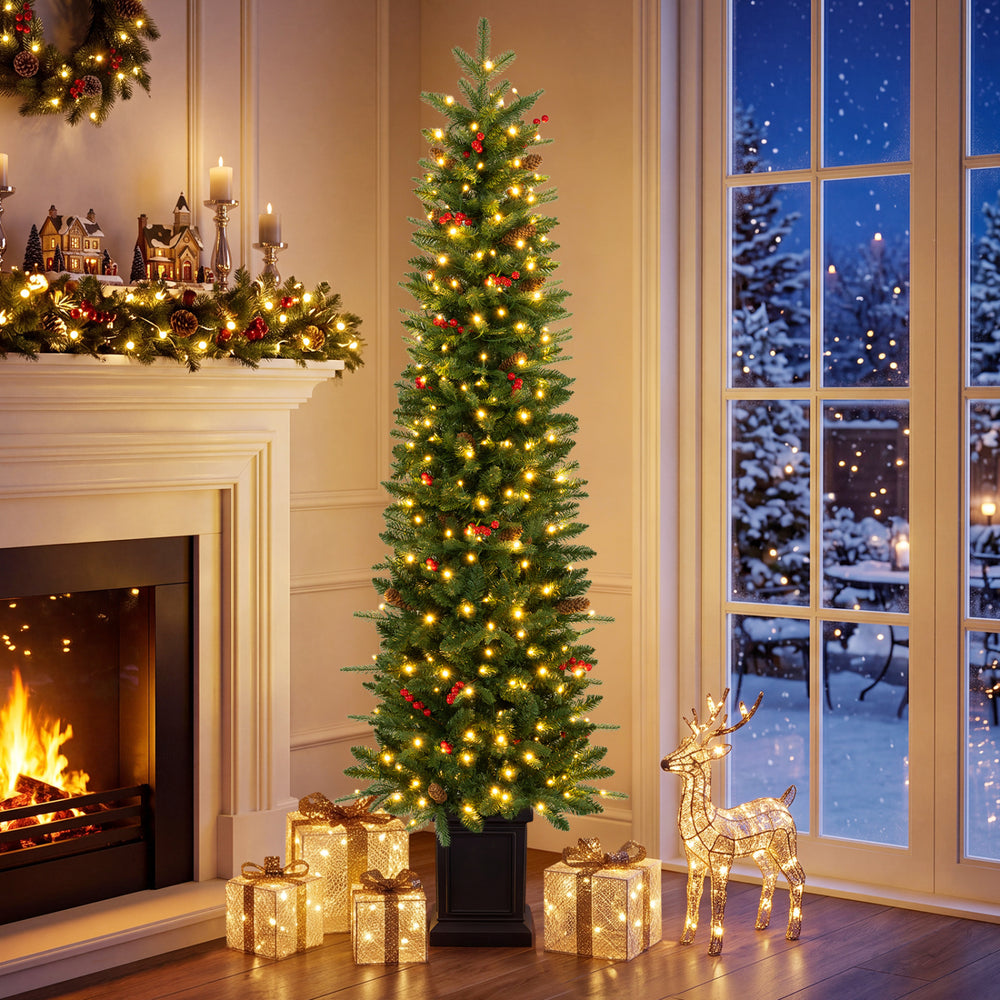 Pre-Lit Potted Artificial Christmas Tree with 100/150/200 Warm White LED Lights-6FT - Gallery View 1 of 10