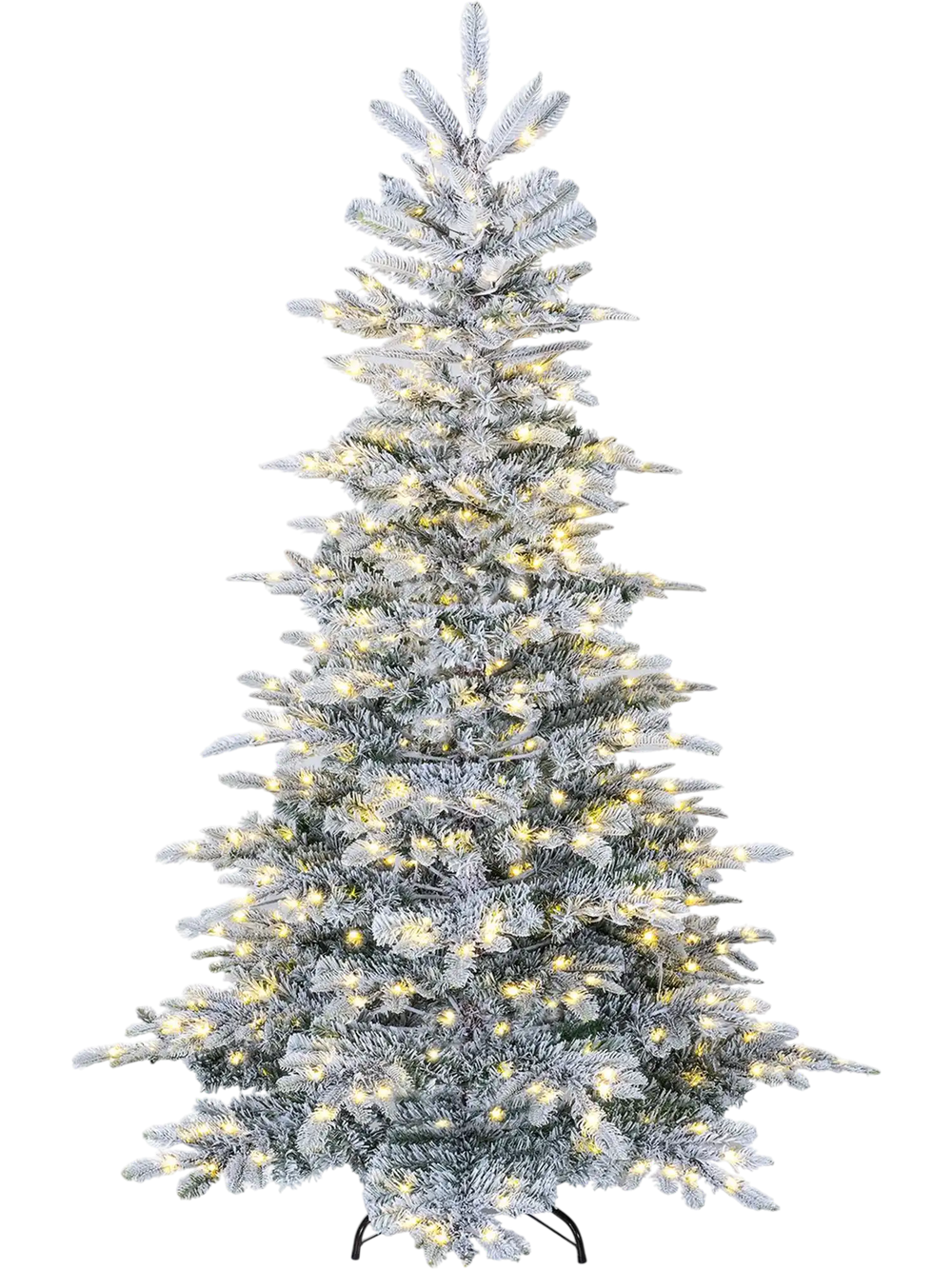 7/6 FT pre-lit snow flocked artificial Christmas tree featuring 1068 branch tips and a charming winter-inspired design.