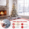 Snow flocked 7/6 FT pre-lit artificial Christmas tree with 500 LED lights, flame-retardant, and easy setup for festive decor.