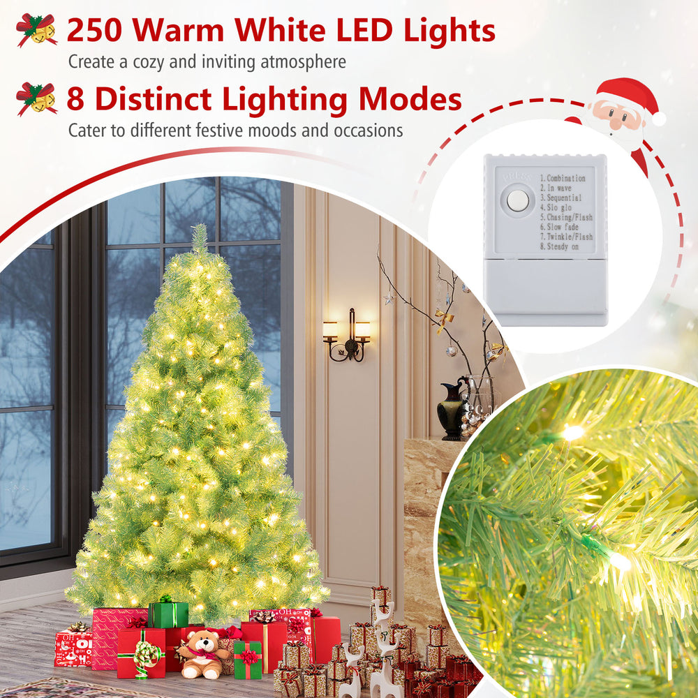 Pre-lit tinsel Christmas tree with 250 warm white LED lights, featuring 688 lush branch tips for a festive home.