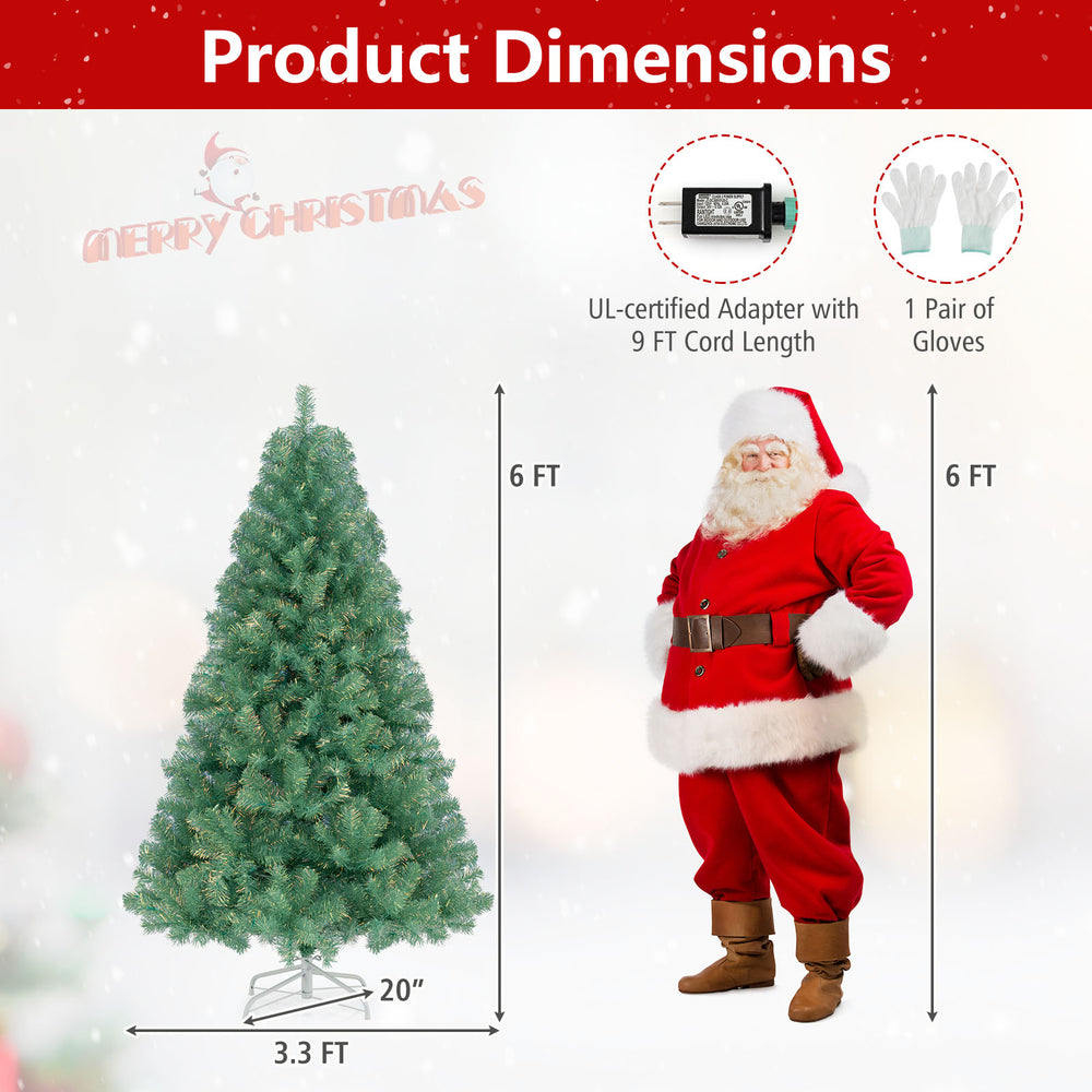6-foot pre-lit tinsel Christmas tree with 688 branch tips, sturdy metal base, and UL-certified adapter for festive.