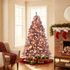 Pre-Lit Tinsel Christmas Tree Artificial Xmas Tree with Lush Branch Tips and Warm White LED Lights-6ft - Gallery View 1 of 11