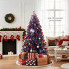 6ft pre-lit tinsel Christmas tree in deep purple with warm white LED lights, surrounded by festive gifts for holiday.