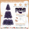 Pre-lit 6ft purple tinsel Christmas tree with lush branch tips and warm white LED lights, featuring a sturdy metal base.