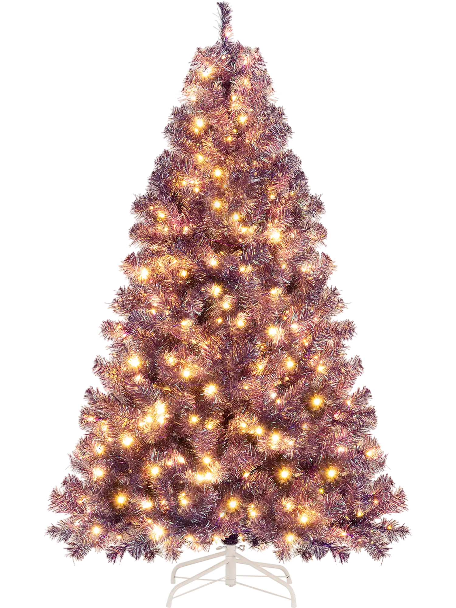 Costway Pre-Lit Tinsel Artificial Christmas Tree Warm White LED 55738322 New