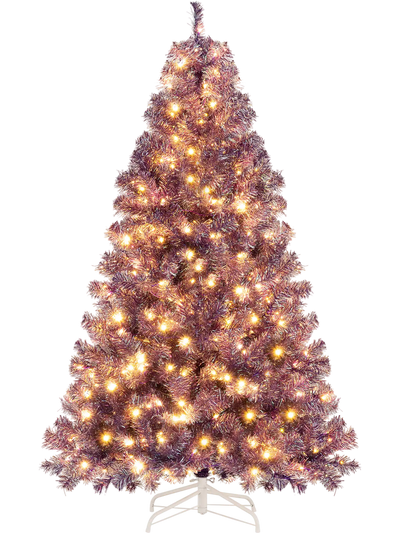Costway Pre-Lit Tinsel Artificial Christmas Tree Warm White LED 55738322 New
