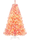 6ft pre-lit pink tinsel Christmas tree with 688 branch tips and 250 warm white LED lights for festive holiday.
