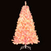 6ft pre-lit pink tinsel Christmas tree with 550 warm white LED lights and lush branch tips for festive holiday.