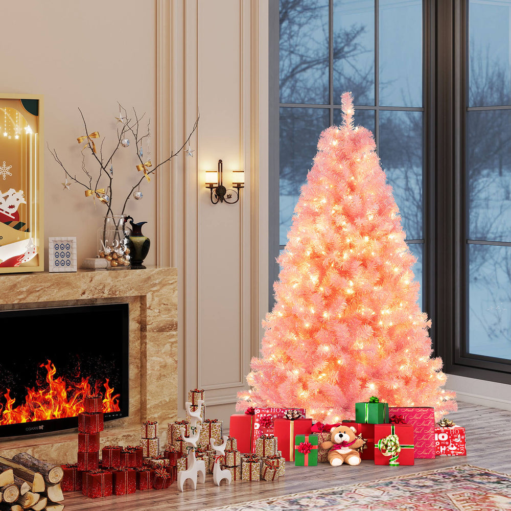 Pre-Lit Tinsel Christmas Tree Artificial Xmas Tree with Lush Branch Tips Holiday Decoration-6ft - Gallery View 1 of 10