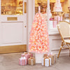 Pre-lit 4FT potted artificial Christmas tree with pink leaves and 100 warm white LED lights, perfect for festive decor.