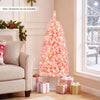 Pre-lit 4FT potted artificial Christmas tree features pink leaves and 100 warm white LED lights for festive decor.