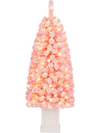 Pre-lit 4FT potted artificial Christmas tree with pink leaves and 100 warm white LED lights for festive decoration.