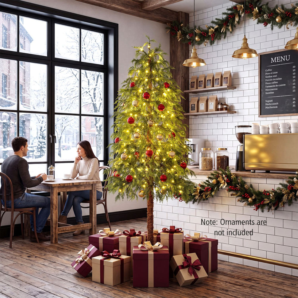 Prelit 6FT artificial Christmas tree features warm white and multicolor LED lights, perfect for festive indoor decor.