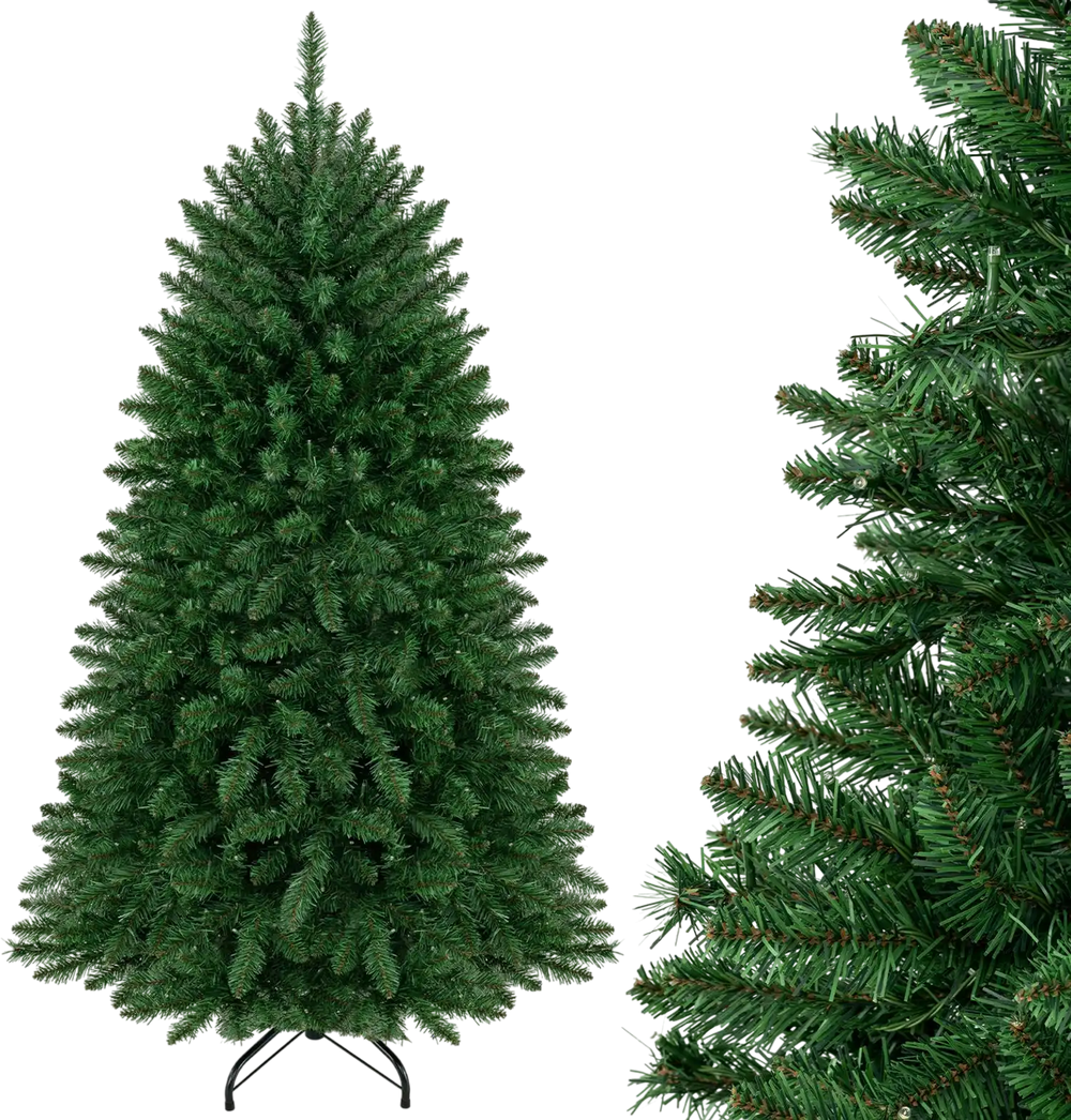 Premium 5 ft hinged artificial fir Christmas tree with LED lights, featuring a full appearance and easy assembly for festive decor.