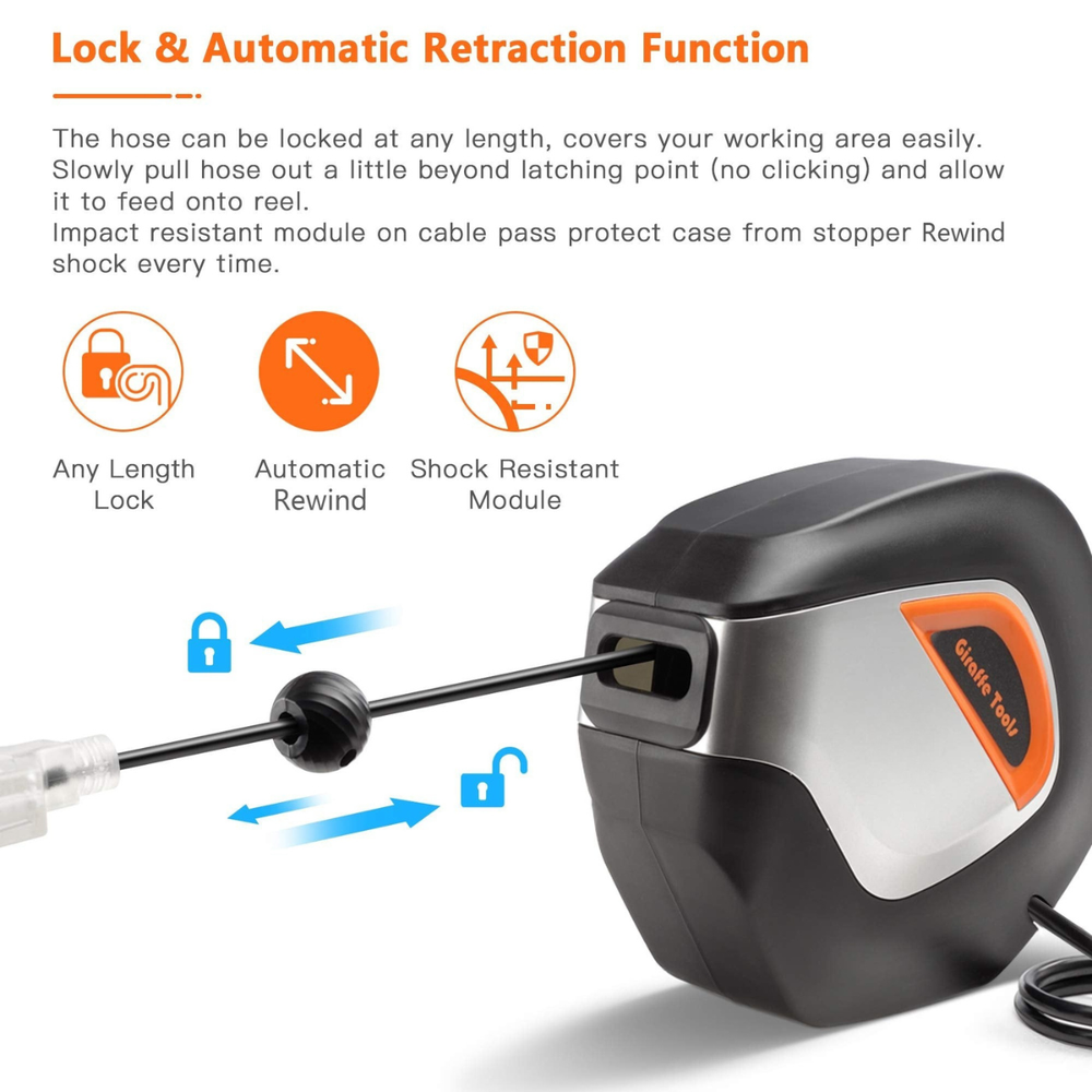 Giraffe Tools Retractable Extension Cord Reel 40/ 12/14/16 AWG New