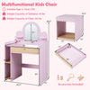 Multifunctional kids chair in pink with a shatter-proof mirror, storage compartments, and included accessories for creative play.