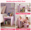 Multifunctional pink kids chair with storage, shatter-proof mirror, and three lighting modes for vanity or nightstand use.