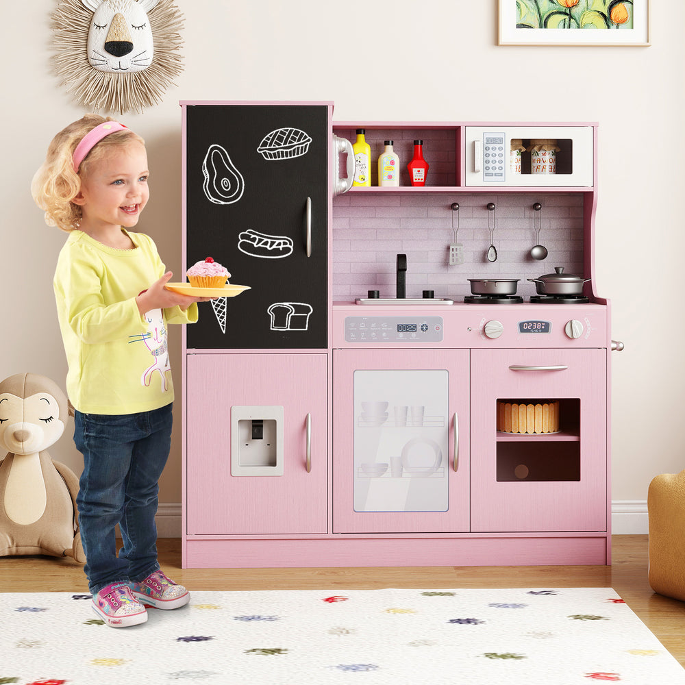 Pretend Play Kitchen with Utensils for Kids Aged 3+-Pink - Gallery View 1 of 11