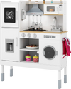 Pretend play kitchen toy set in white with range hood, sink, and adjustable height for kids, perfect for imaginative.