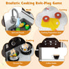 Wooden toy kitchen set with range hood, sink, stove, and coffee maker, featuring realistic sounds and lights for.