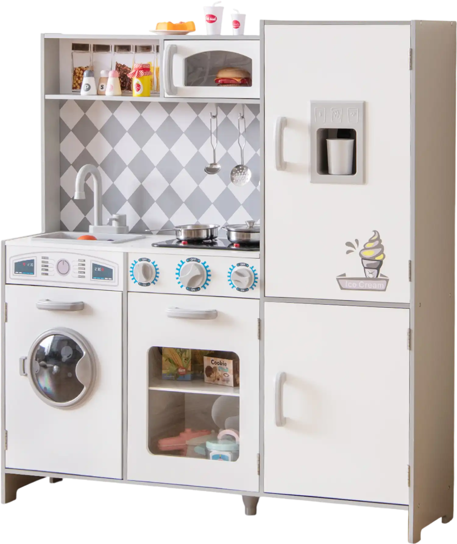 Costway Kids Pretend Play Kitchen Sounds Lights White 89763215 New