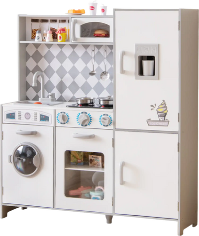 Costway Kids Pretend Play Kitchen Sounds Lights White 89763215 New