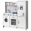 Pretend play kitchen for kids with stove, washing machine, and realistic sounds, designed for immersive cooking fun.