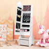 Kids princess vanity table set in pink with jewelry cabinet, full-length mirror, and storage drawer for organized play.