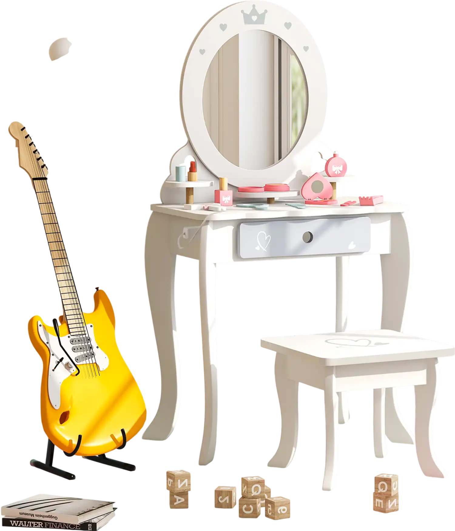 Costway Kids Princess 2-in-1 Makeup Vanity Table & Chair Set White 35962147 New