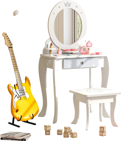 Costway Kids Princess 2-in-1 Makeup Vanity Table & Chair Set White 35962147 New
