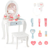Kids 2-in-1 princess makeup table and chair set with removable mirror, featuring rich accessories for imaginative play.