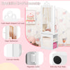 Freestanding white princess vanity table with full-length mirror, large storage, and cute heart-shaped cut-outs for.