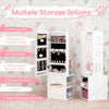 Freestanding white jewelry cabinet with multiple storage options, full-length mirror, and safety features for kids'.