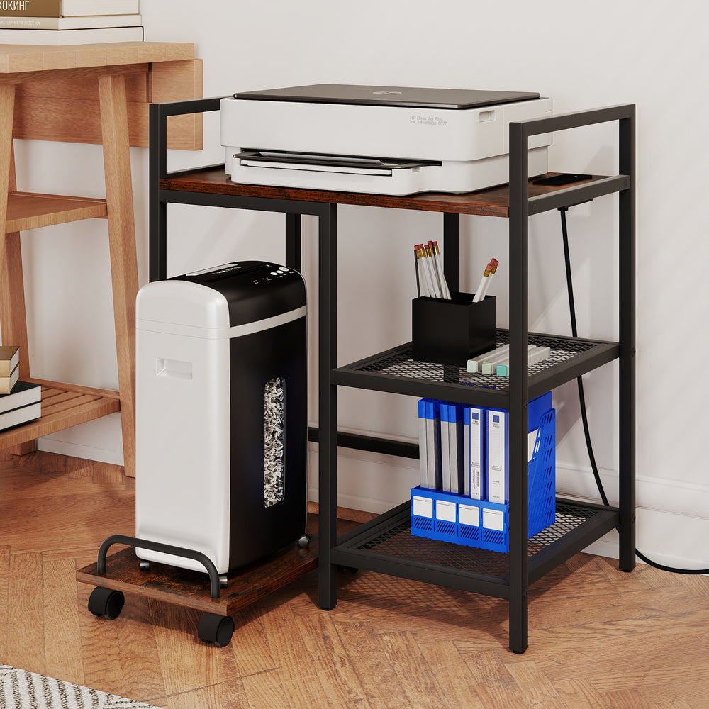 Printer Stand with Charging Station and Storage Shelves-Rustic Brown - Gallery View 1 of 10