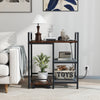 Printer stand with charging station in rustic brown, featuring open mesh shelves and a sturdy metal frame for workspace.