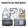 Complete Phoenix Elite kit contents including portable display monitor, carrying case, cables, power adapters, and various te