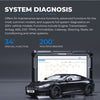 Topdon diagnostic scanner tablet displaying vehicle system data with black sports car model on gray background.