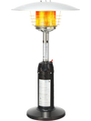 Portable tabletop propane patio heater in black with 11,000 BTU output, ideal for outdoor winter warmth and safety.