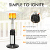 Portable tabletop propane patio heater in black with ignition switch, providing 11,000 BTU for outdoor warmth.