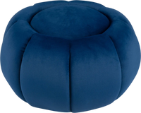 Blue pumpkin ottoman with hidden storage, soft velvet surface, and removable lid for versatile home decoration and seating.