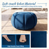 Pumpkin-shaped blue ottoman with soft velvet material, high-density foam filling, and hidden storage for versatile use.