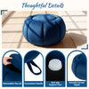 Pumpkin-shaped blue ottoman features a removable lid, hidden storage, and anti-slip feet for versatile home use.