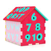 Colorful puzzle floor mat playhouse with interlocking alphabet and numbers, designed for kids' creative play and.